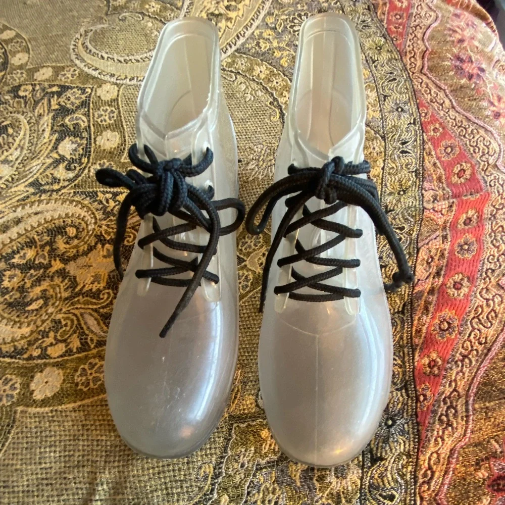 Jelly Ankle Boots Clear & Black Laces size Woman’s 9 - Picture 1 of 7